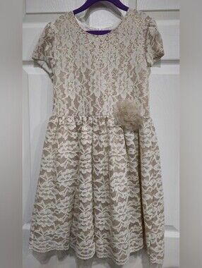 Halabaloo Ivory Lace Flower-Applique Party Dress